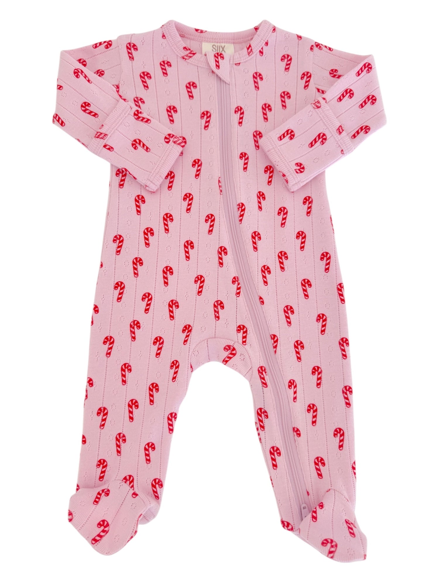Pink Candy Cane / Organic Pointelle 2-Way Zip Footie