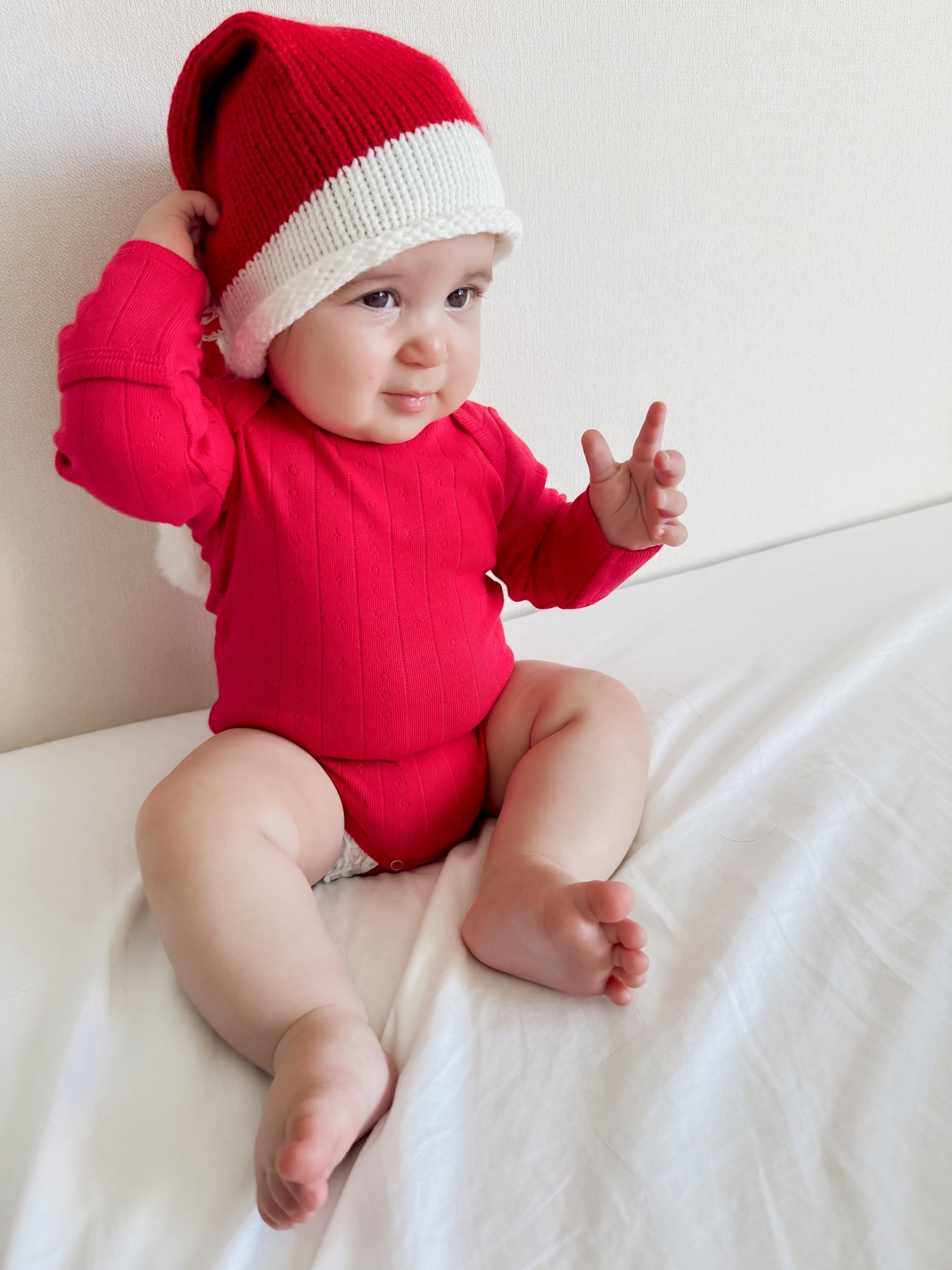 Red / Organic Pointelle Long Sleeve Bodysuit
