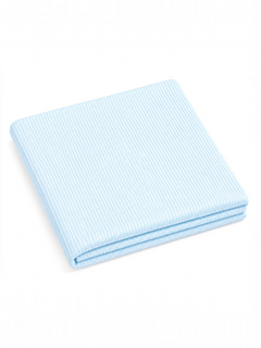 Light blue striped fabric folded neatly, ideal for bedding or crafts.