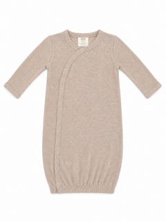 Beige ribbed baby gown with long sleeves and snap-button closure for easy dressing.