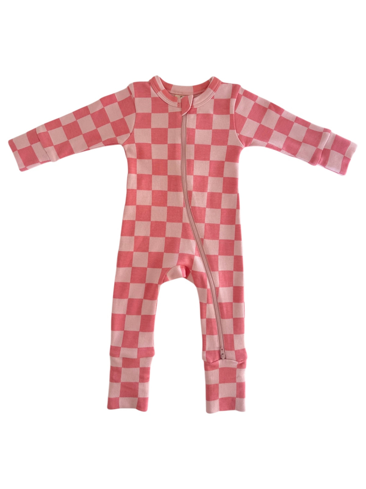 Strawberry/Rosy Checkerboard / Organic 2-Way Zip Romper