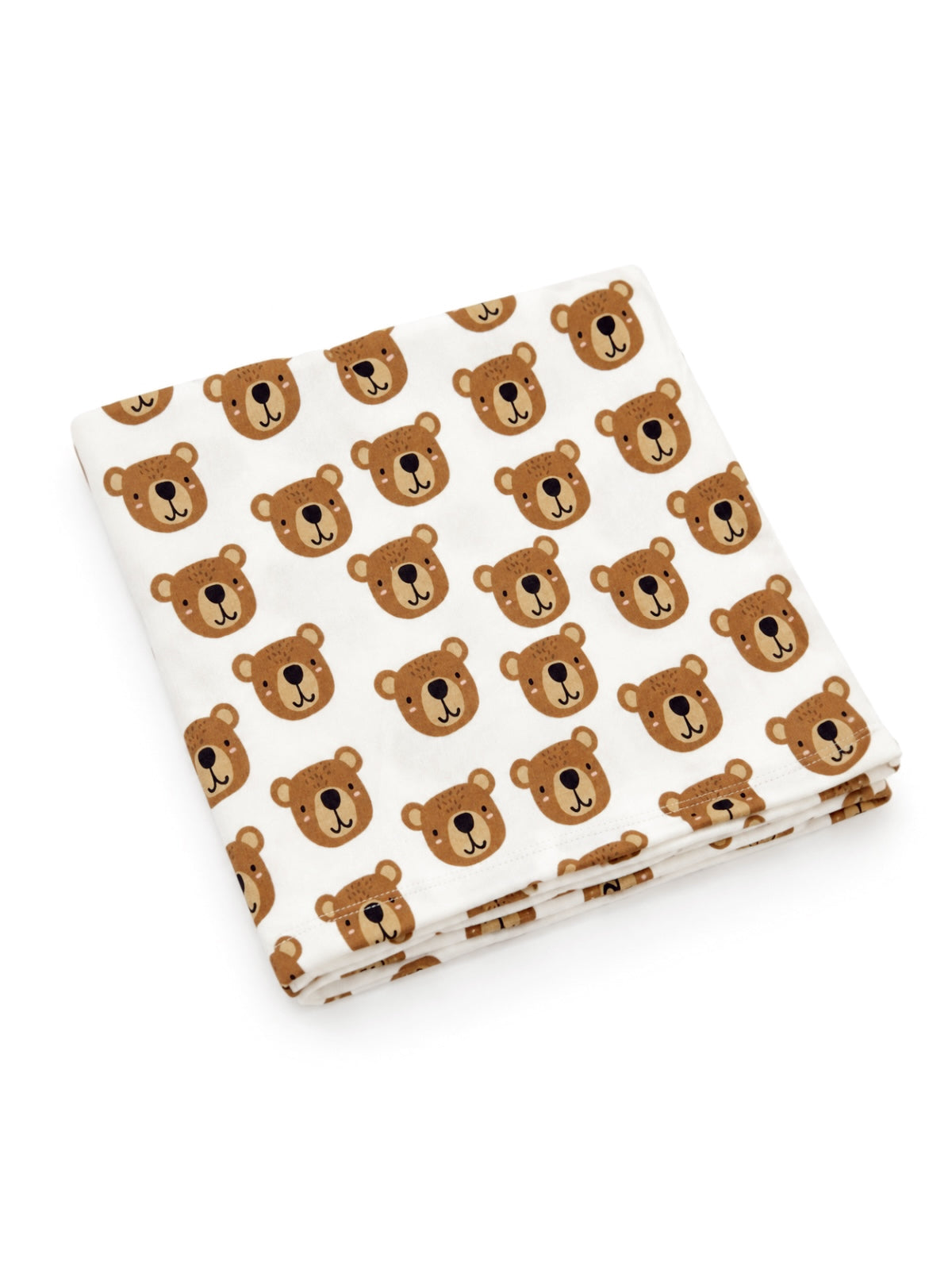 Folded blanket with a playful bear face pattern on a white background. Ideal for children's rooms or nurseries.