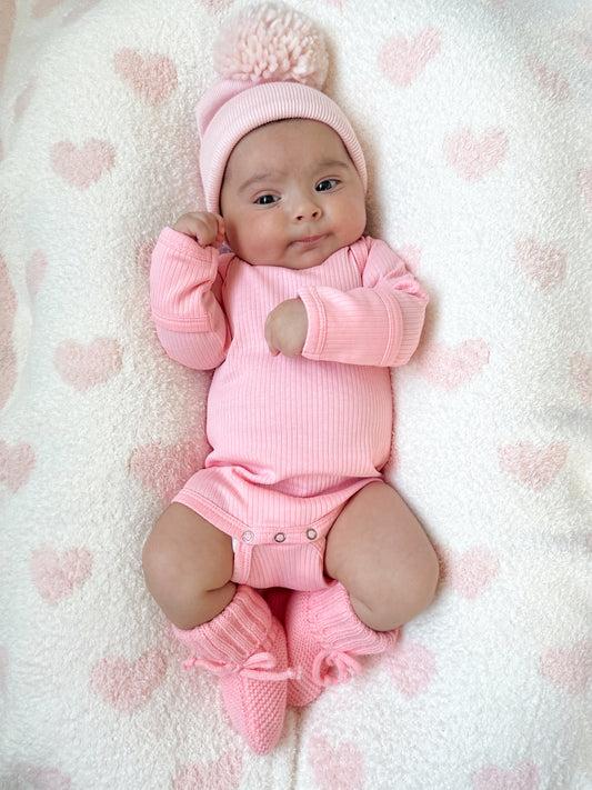 Pink / Organic Ribbed Long Sleeve Bodysuit