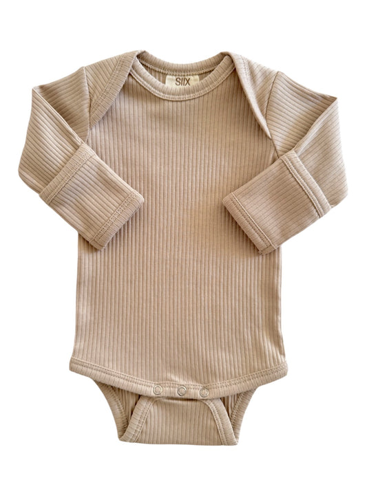 Tan / Organic Ribbed Long Sleeve Bodysuit