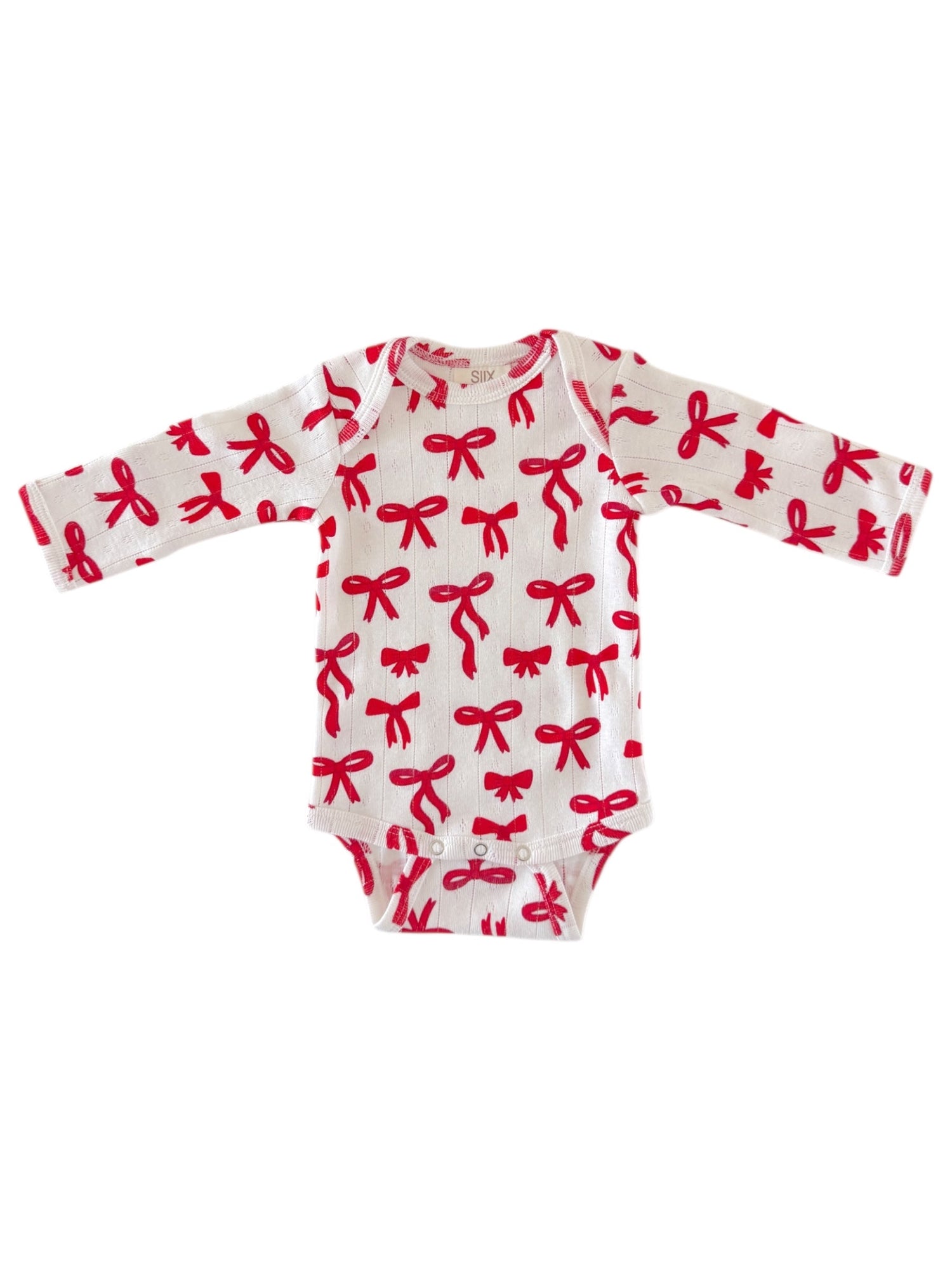 Red Bows / Organic Pointelle Long Sleeve Bodysuit
