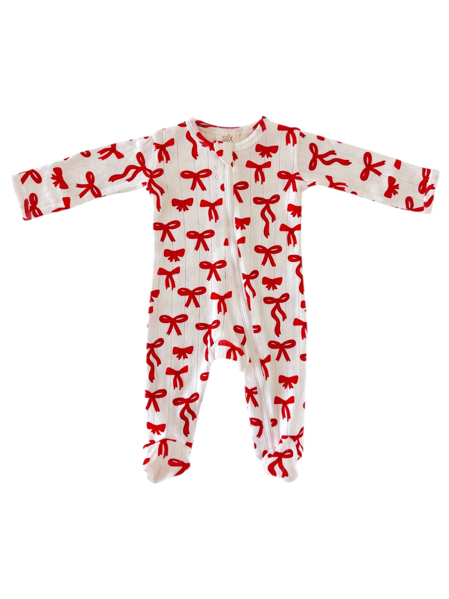 Red Bows / Organic Pointelle 2-Way Zip Footie
