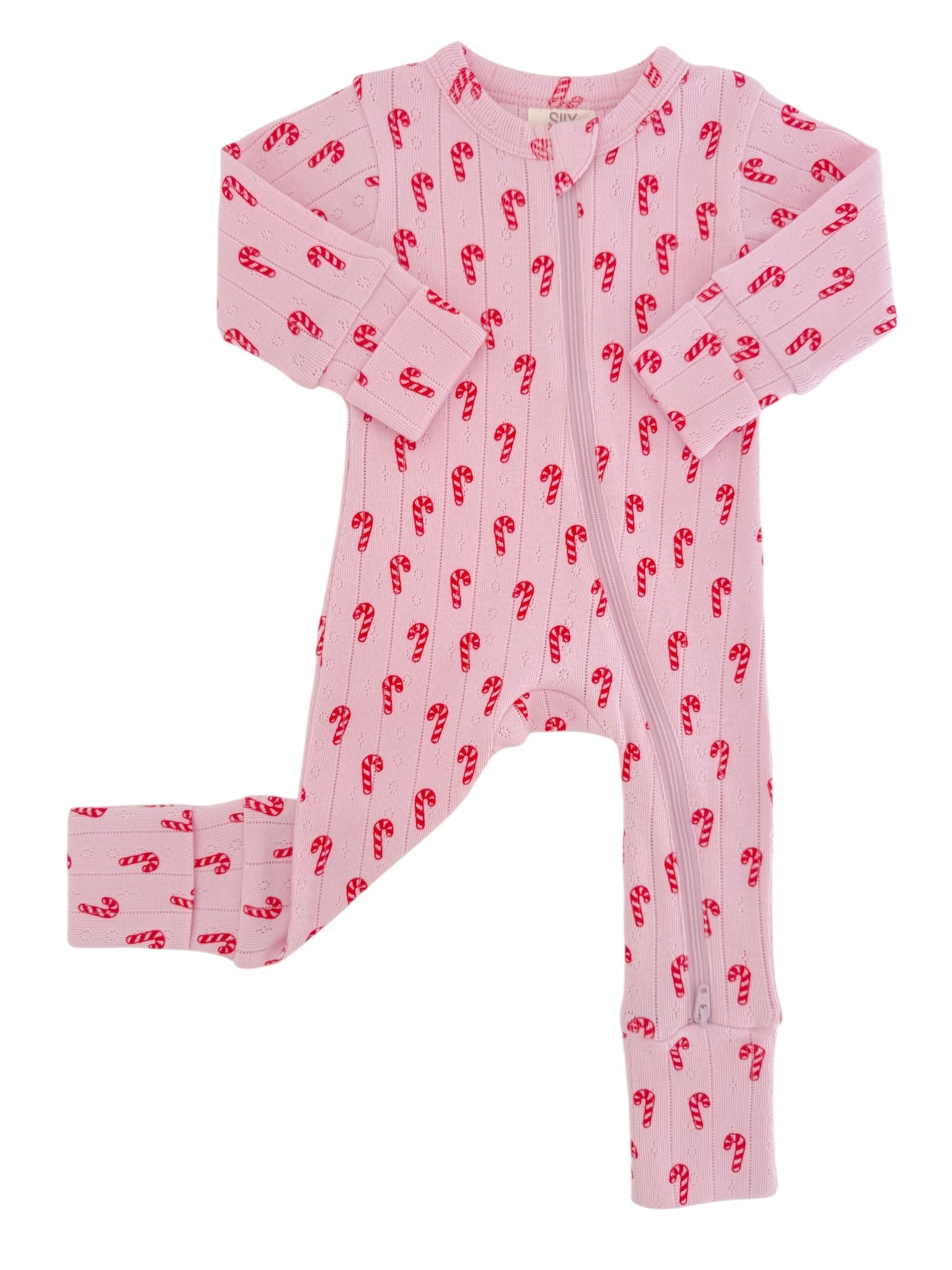Pink Candy Cane / Organic Pointelle 2-Way Zip Romper