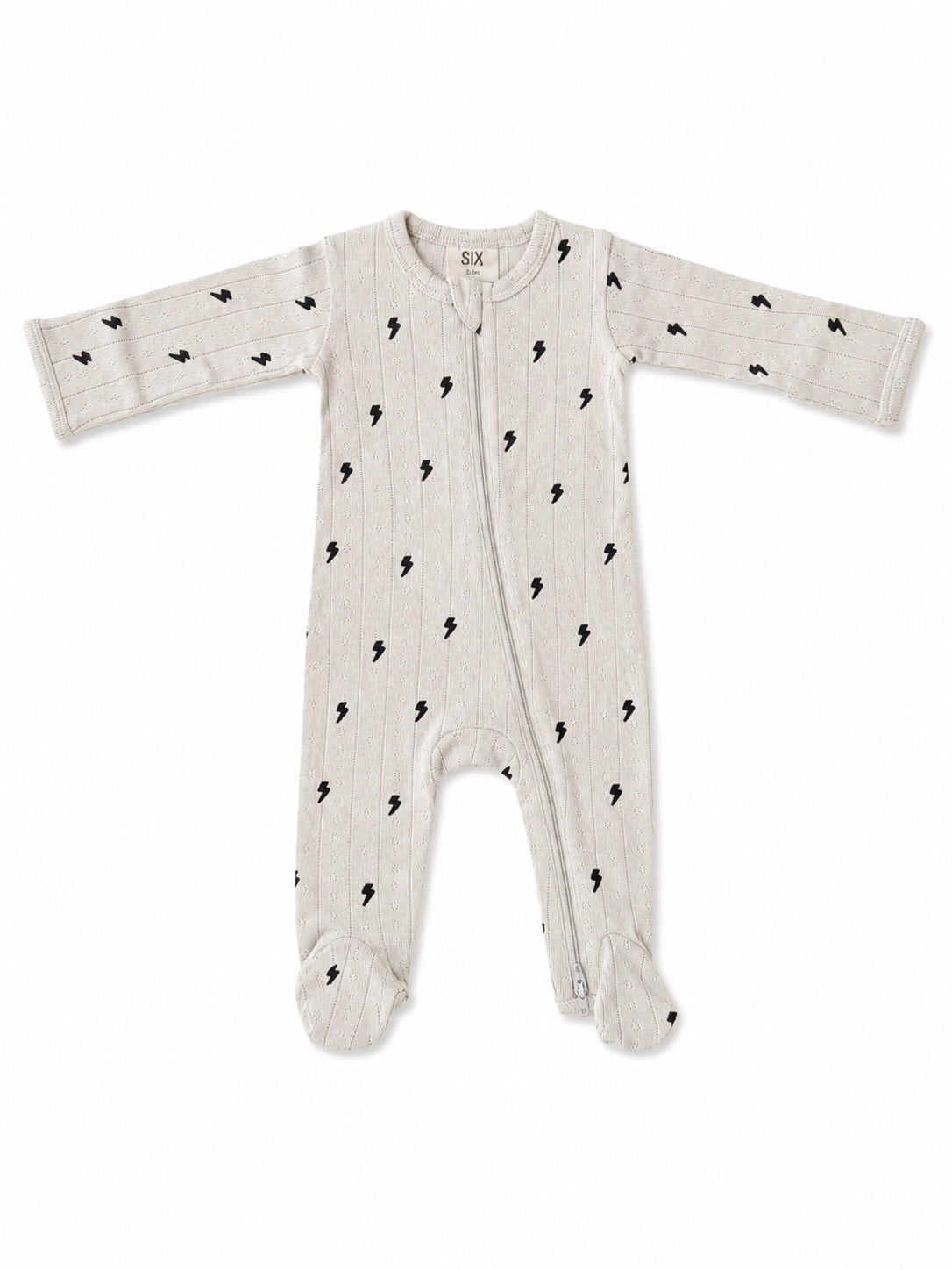Lightning Bolts / Organic Pointelle 2-Way Zip Footie