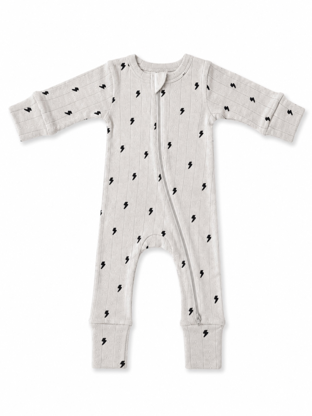 Lightning Bolts / Organic Pointelle 2-Way Zip Romper