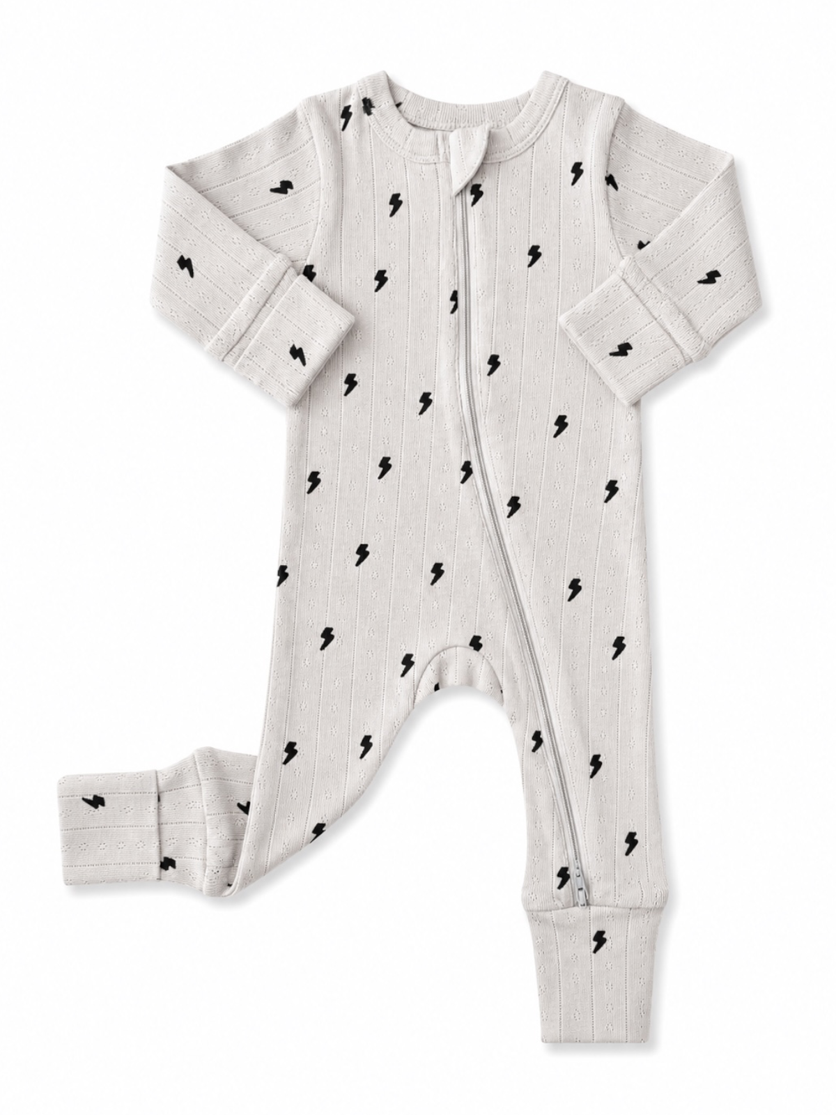 Lightning Bolts / Organic Pointelle 2-Way Zip Romper