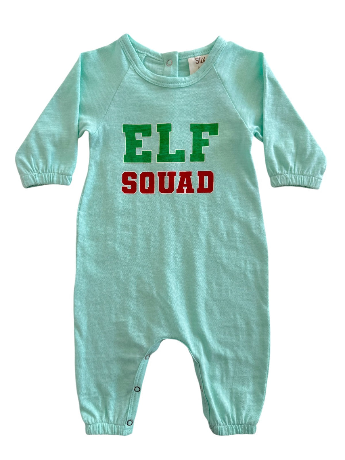 Light blue toddler onesie featuring the text 