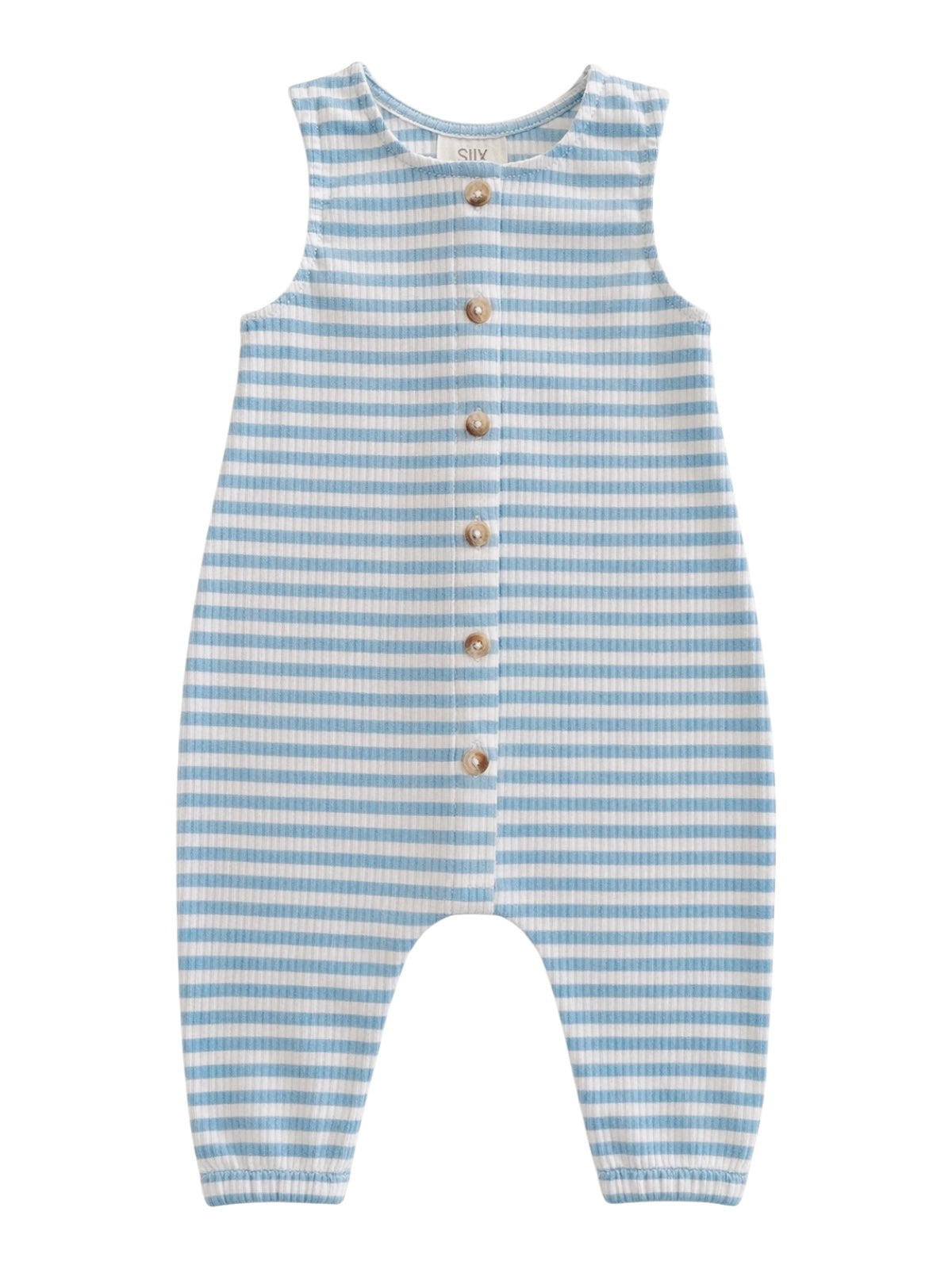Dusty Blue Stripe / Organic Ribbed Bay Jumpsuit