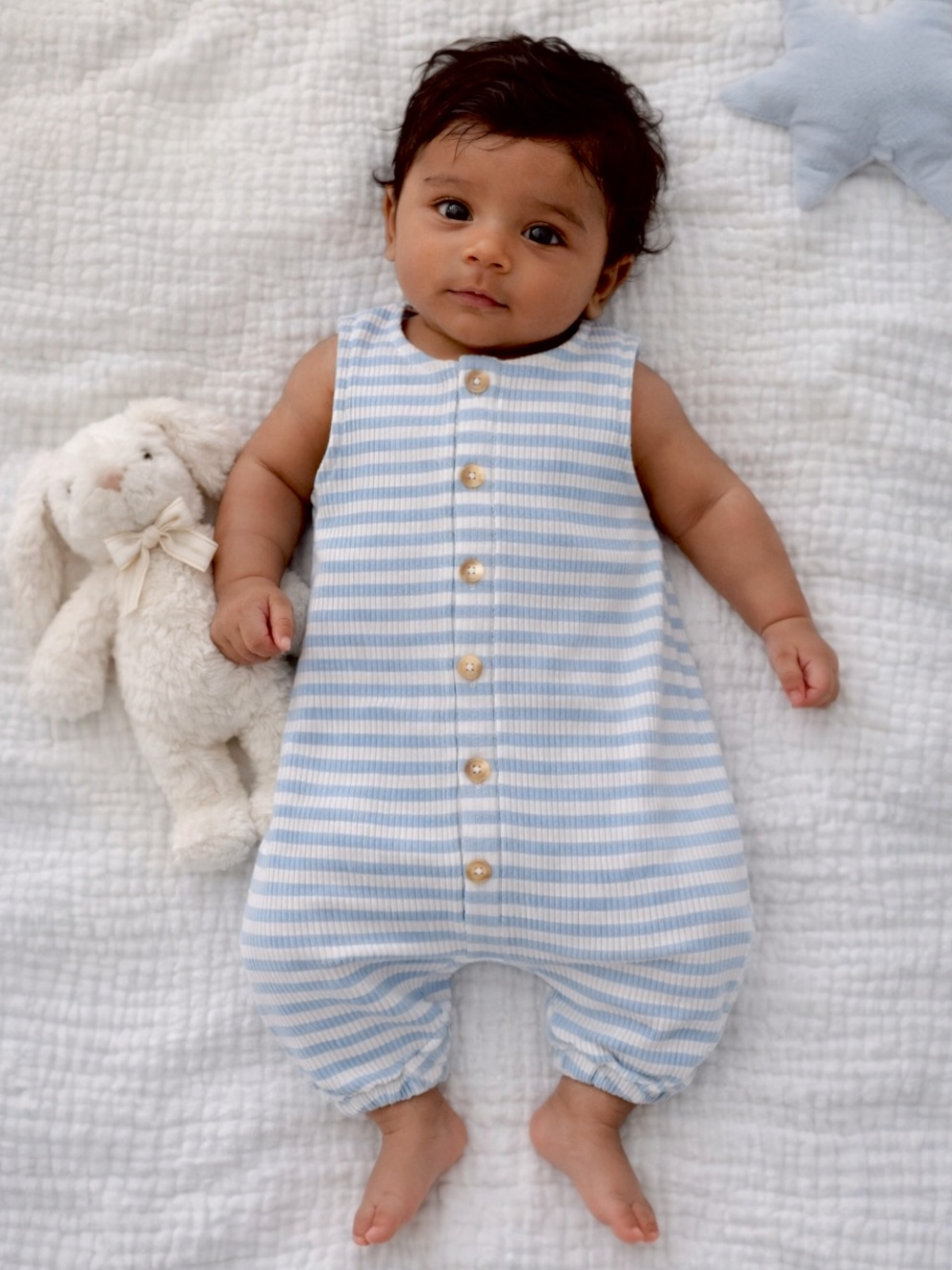 Dusty Blue Stripe / Organic Ribbed Bay Jumpsuit
