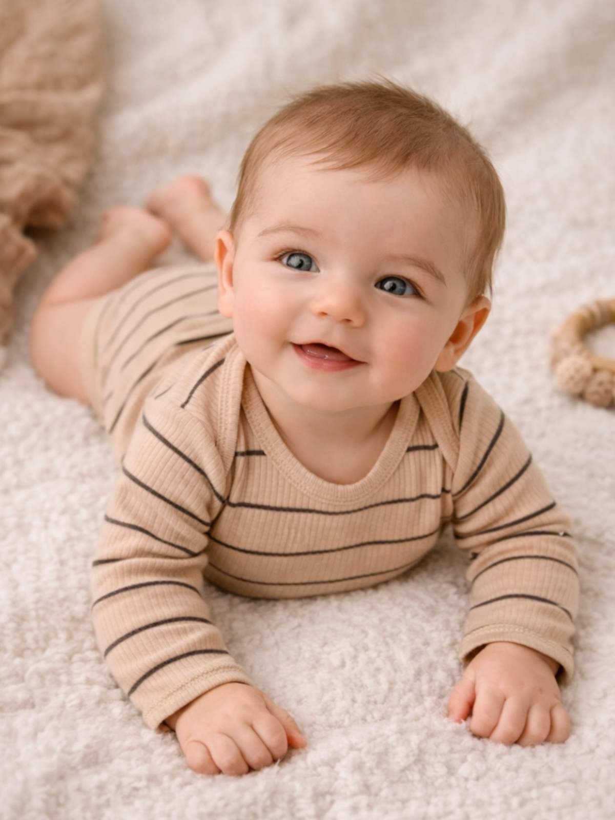 Tan/Black Stripe / Ribbed Long Sleeve Bodysuit