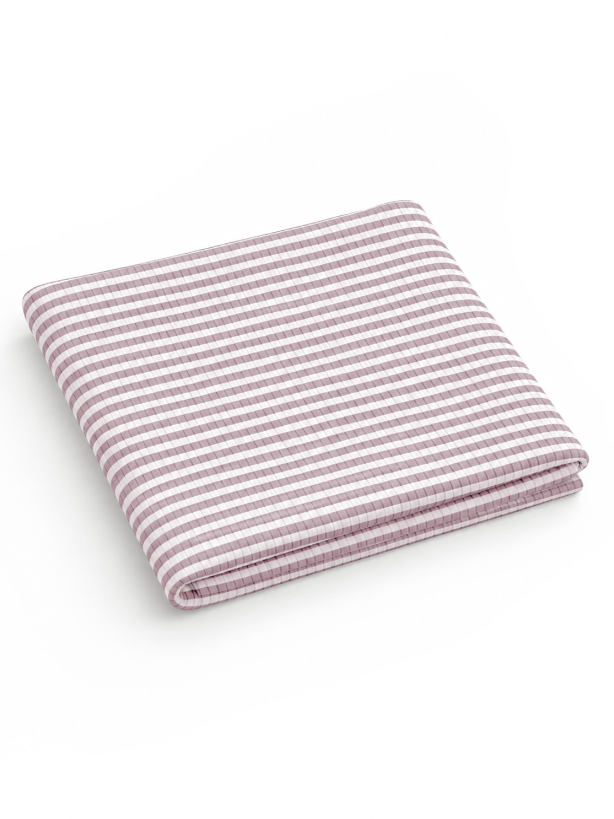 Folded cotton blanket with a light purple and white checkered pattern. Ideal for cozy decor or practical use.