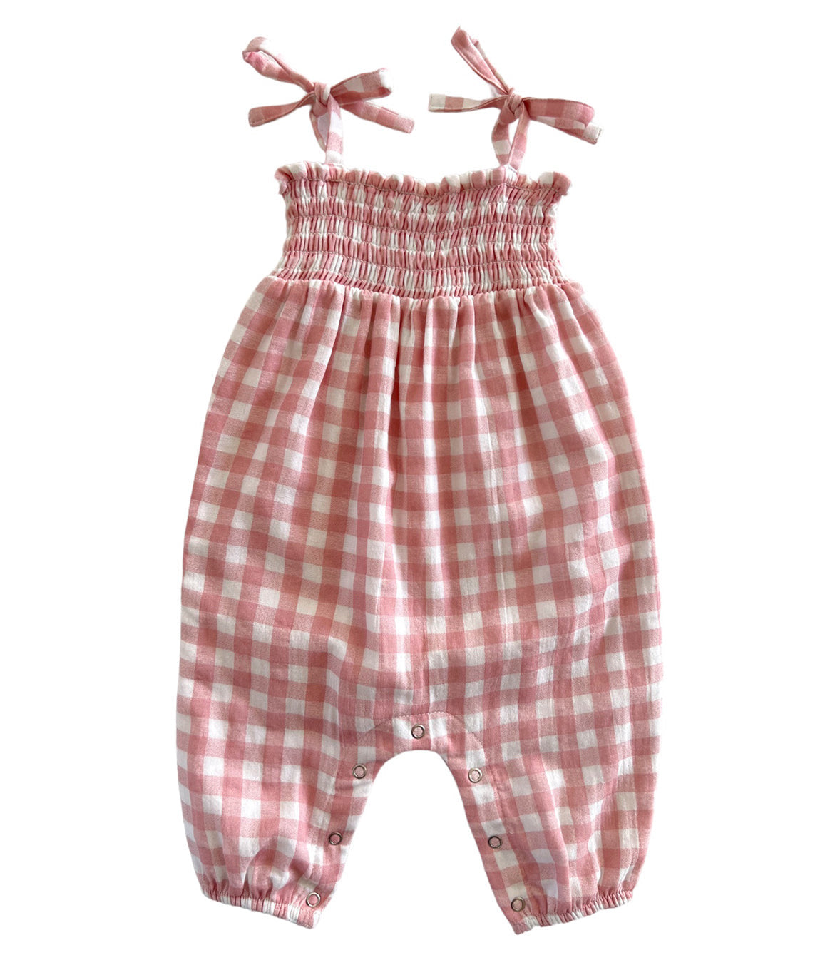 Pink Gingham / Organic Smocked Jumpsuit