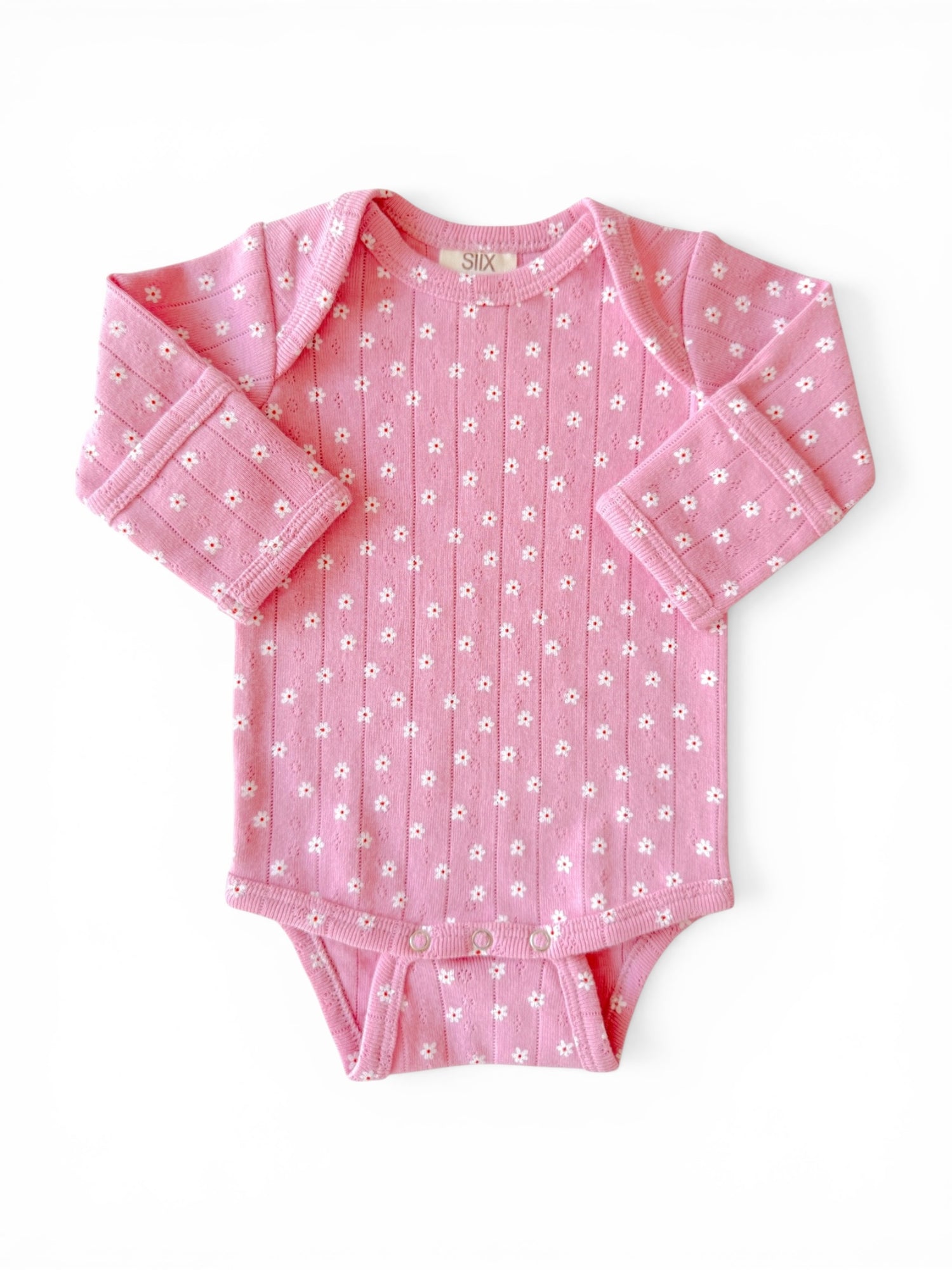 Pink Flower / Organic Pointelle Long Sleeve Bodysuit
