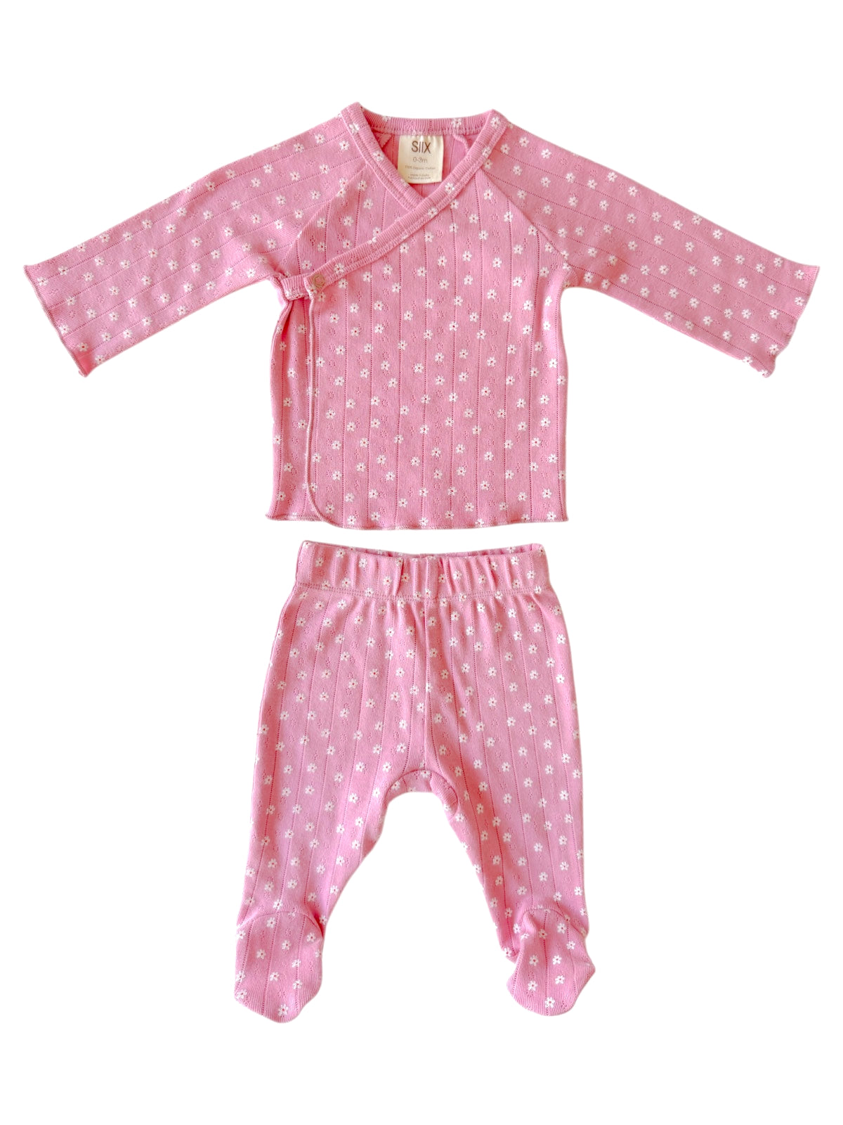 Pink Flower / Organic Pointelle Newborn Set