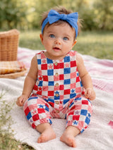 Red, White, Blue & Pink Checkerboard / Organic Bay Jumpsuit