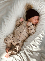 Tan/Black Stripe / Ribbed 2-Way Zip Romper