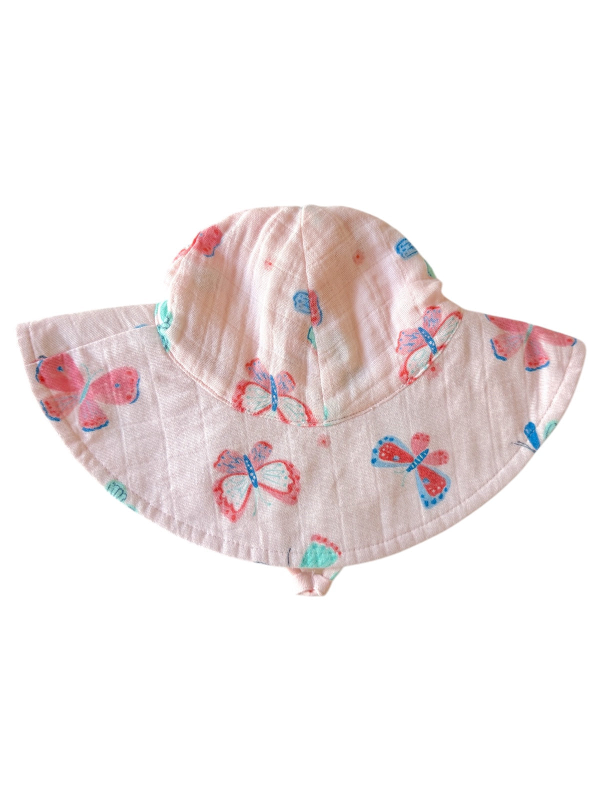 Light pink sun hat with butterfly patterns, designed for outdoor use.