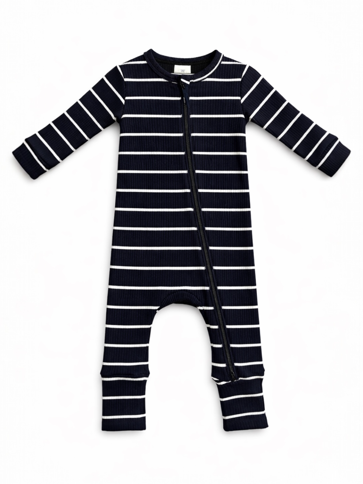 Black/White Stripe / Ribbed 2-Way Zip Romper