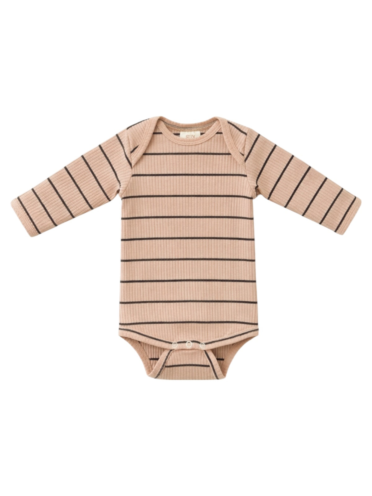 Tan/Black Stripe / Ribbed Long Sleeve Bodysuit