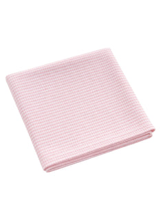 Folded pink gingham fabric, perfect for crafts or table settings.