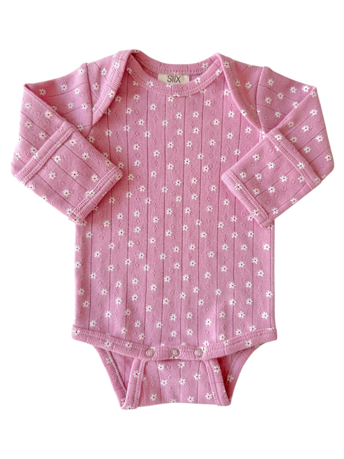 Pink Flower / Organic Pointelle Long Sleeve Bodysuit