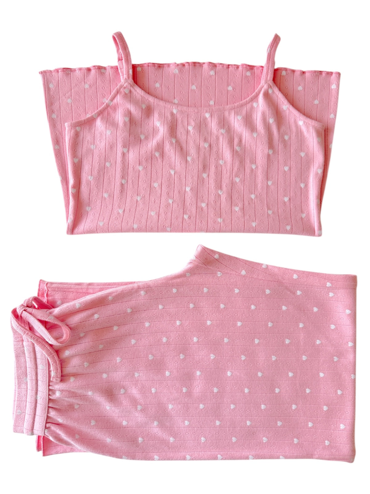 Pink with White Heart / Organic Pointelle Women's Cami Lounge Set