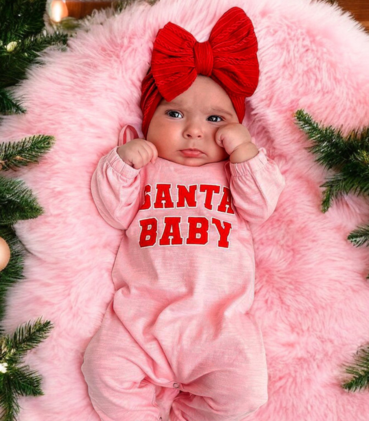 Santa Baby Pink / Organic Long Sleeve Ruffle Jumpsuit