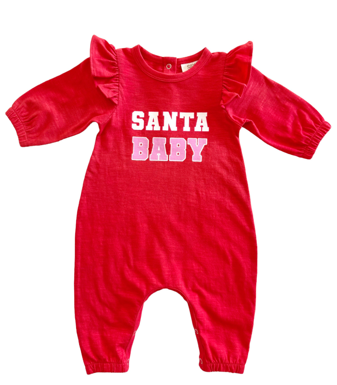 Santa Baby Red/Pink / Organic Long Sleeve Ruffle Jumpsuit