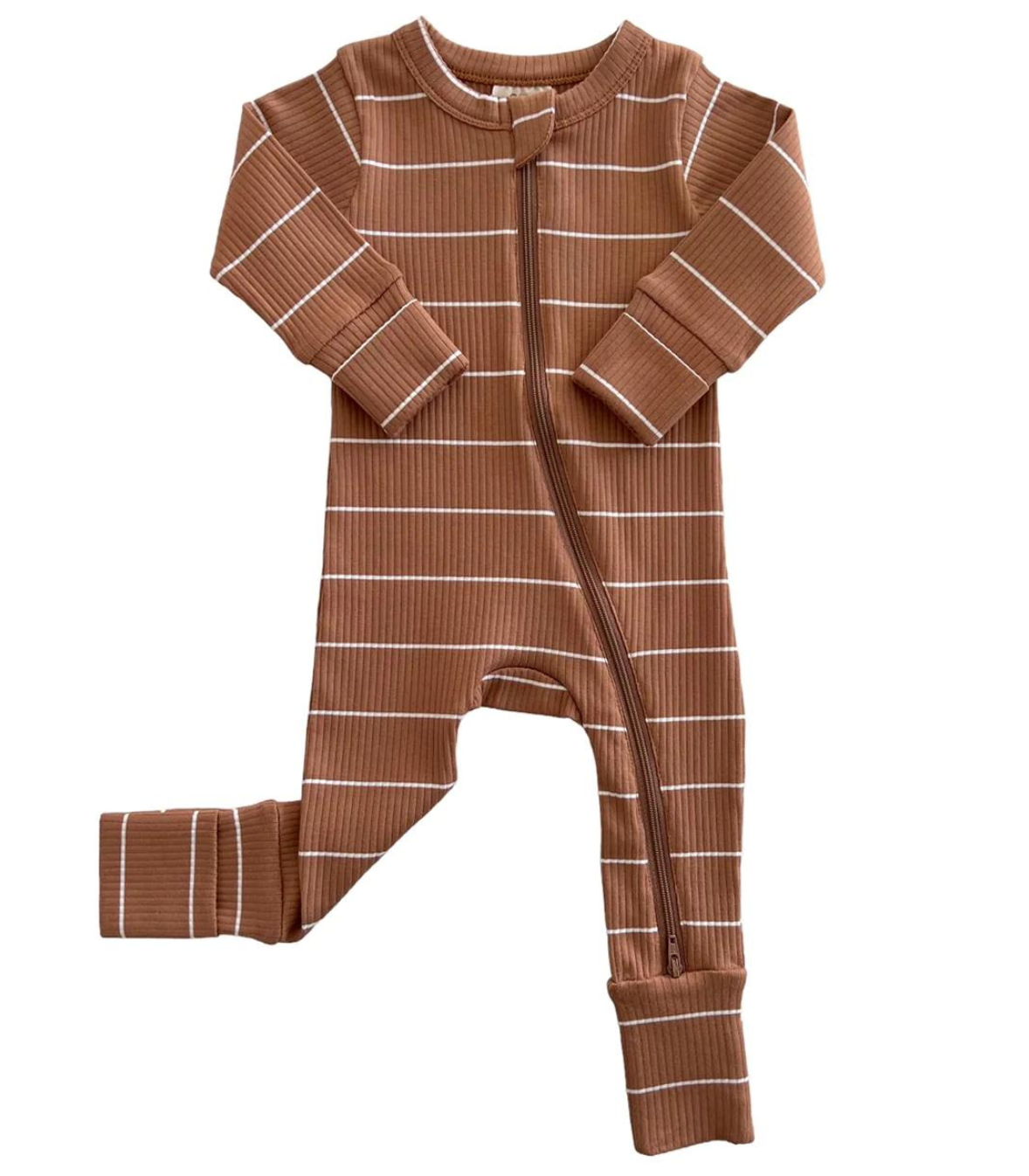 Saddle Stripe / Organic Ribbed 2-Way Zip Romper