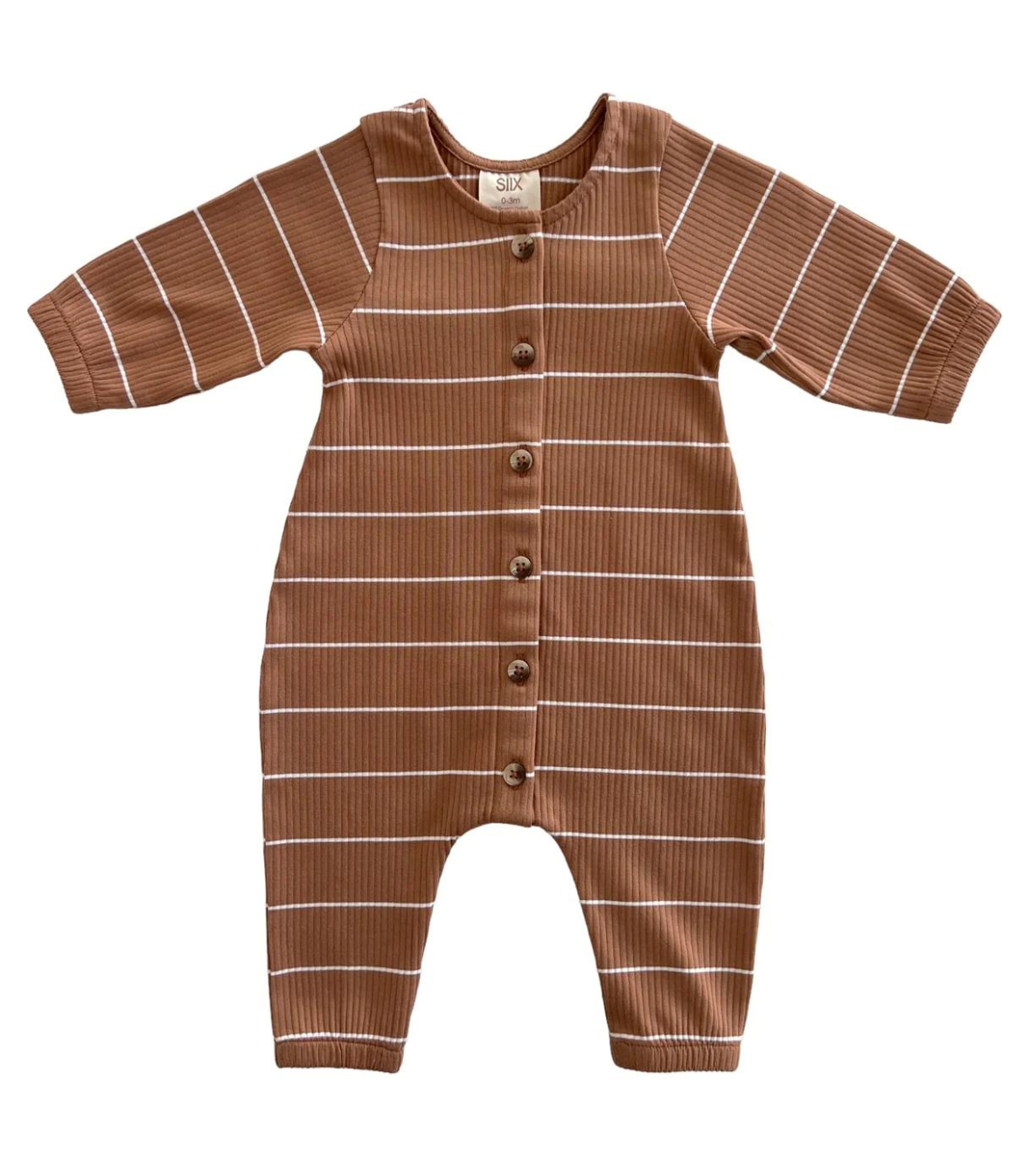 Saddle Stripe / Organic Ribbed Long Sleeve Bay Jumpsuit