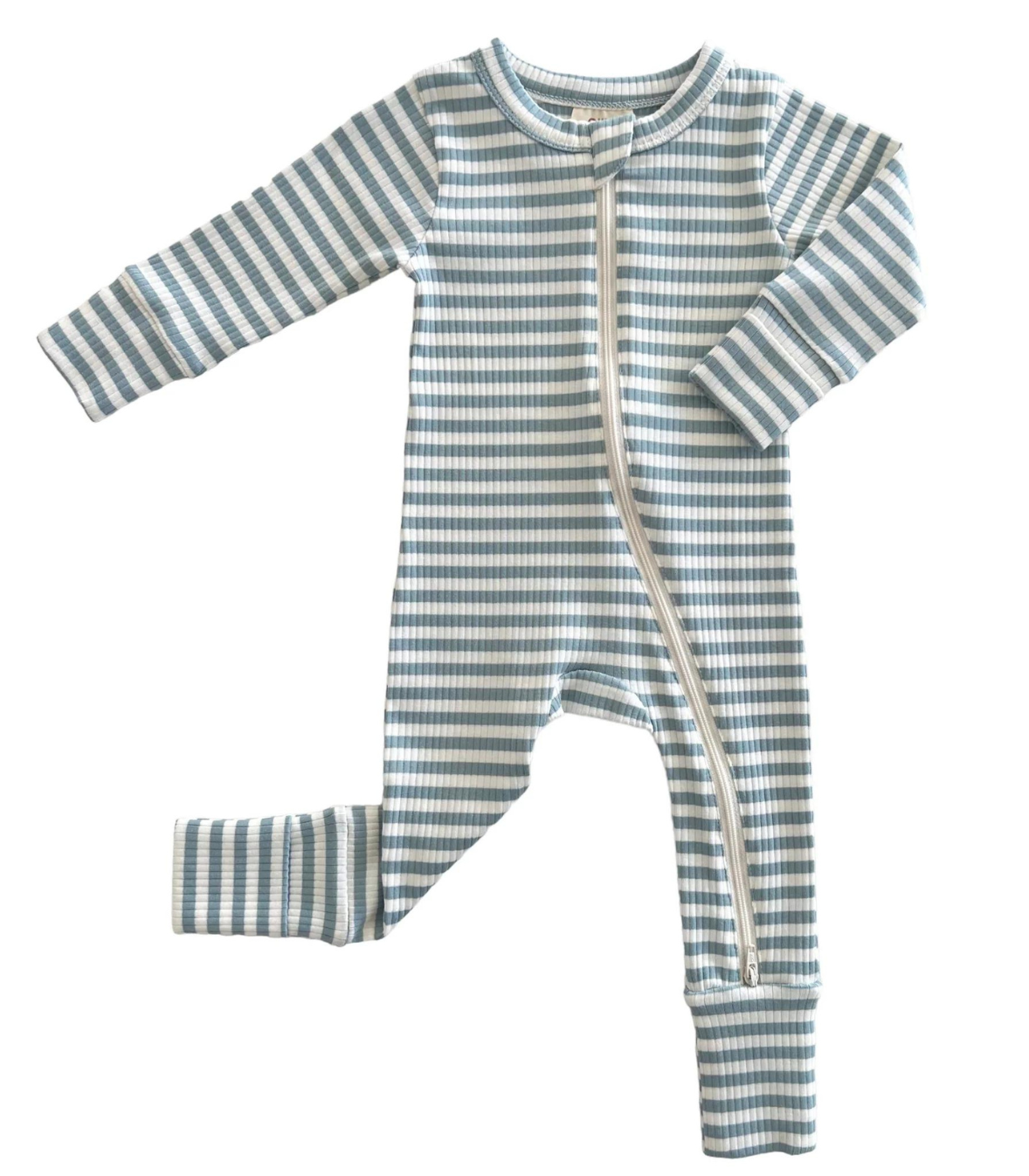 Dusty Blue Stripe / Organic Ribbed 2-Way Zip Romper