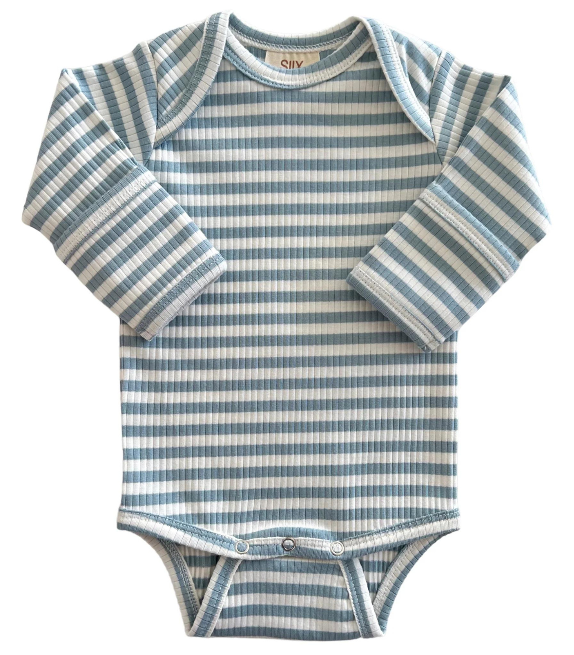 Dusty Blue Stripe / Organic Ribbed Long Sleeve Bodysuit