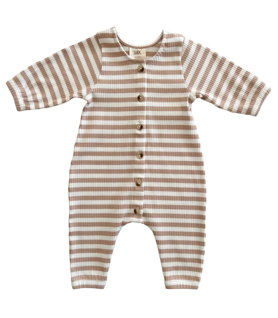 Tan Stripe / Organic Ribbed Long Sleeve Bay Jumpsuit