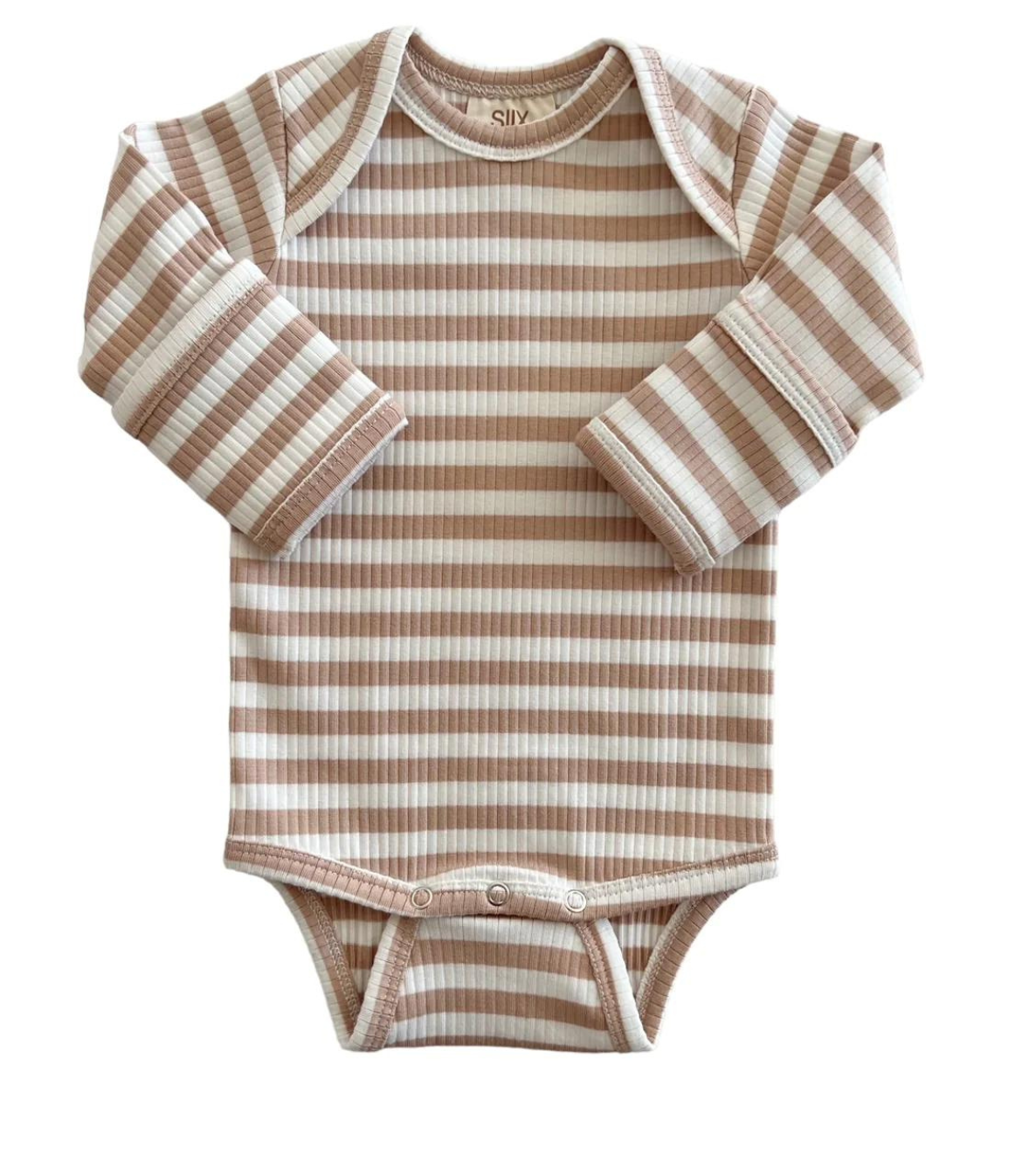 Tan Stripe / Organic Ribbed Long Sleeve Bodysuit