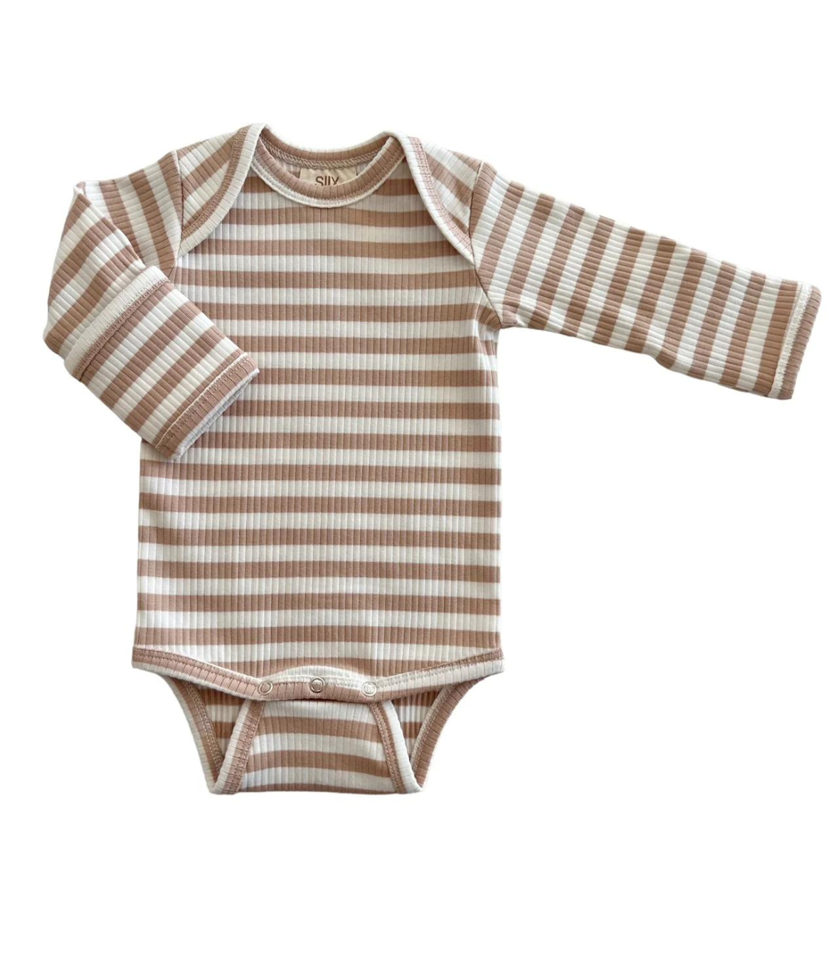 Tan Stripe / Organic Ribbed Long Sleeve Bodysuit