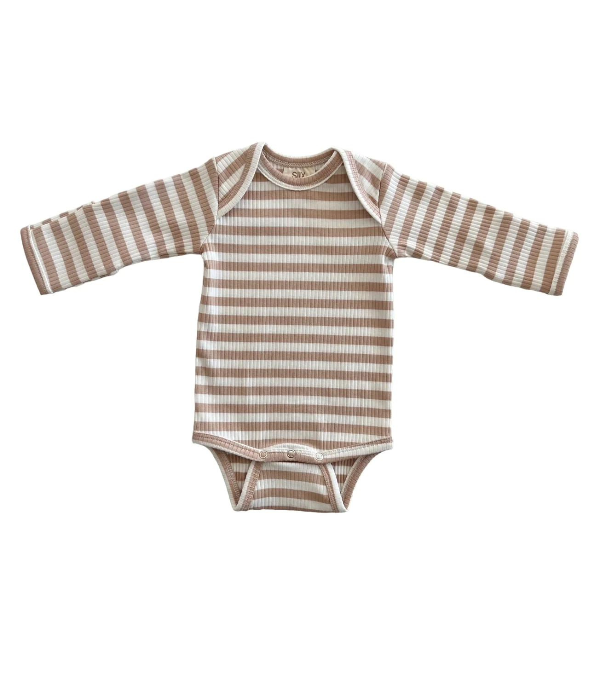 Tan Stripe / Organic Ribbed Long Sleeve Bodysuit