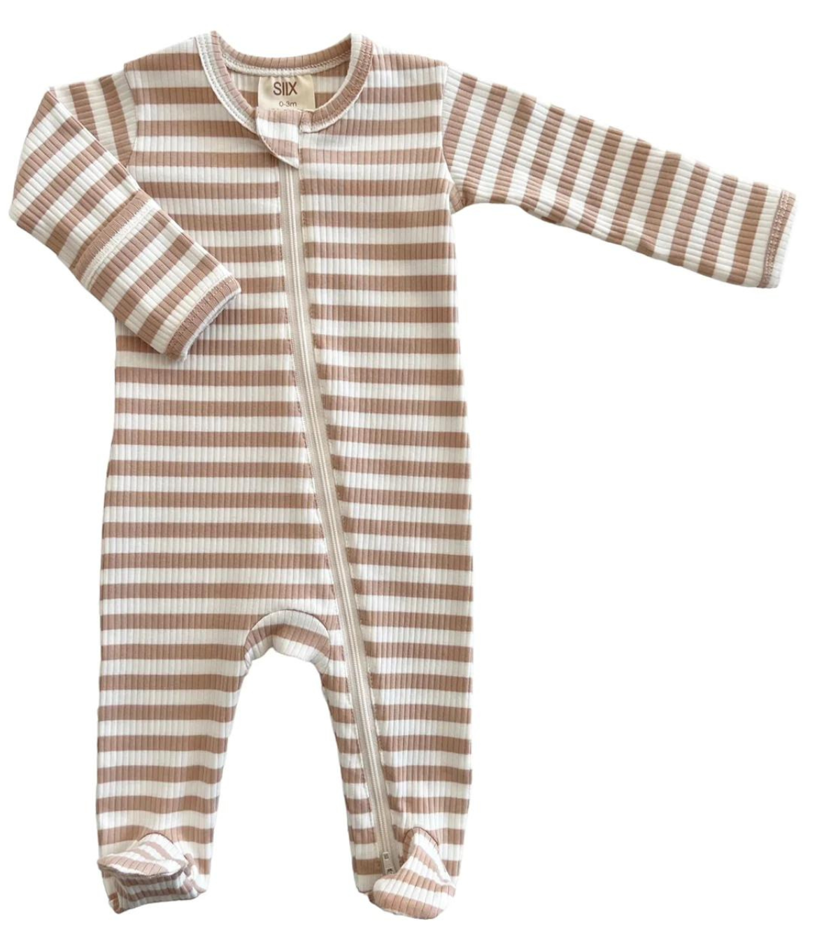 Tan Stripe / Organic Ribbed Zip Footie