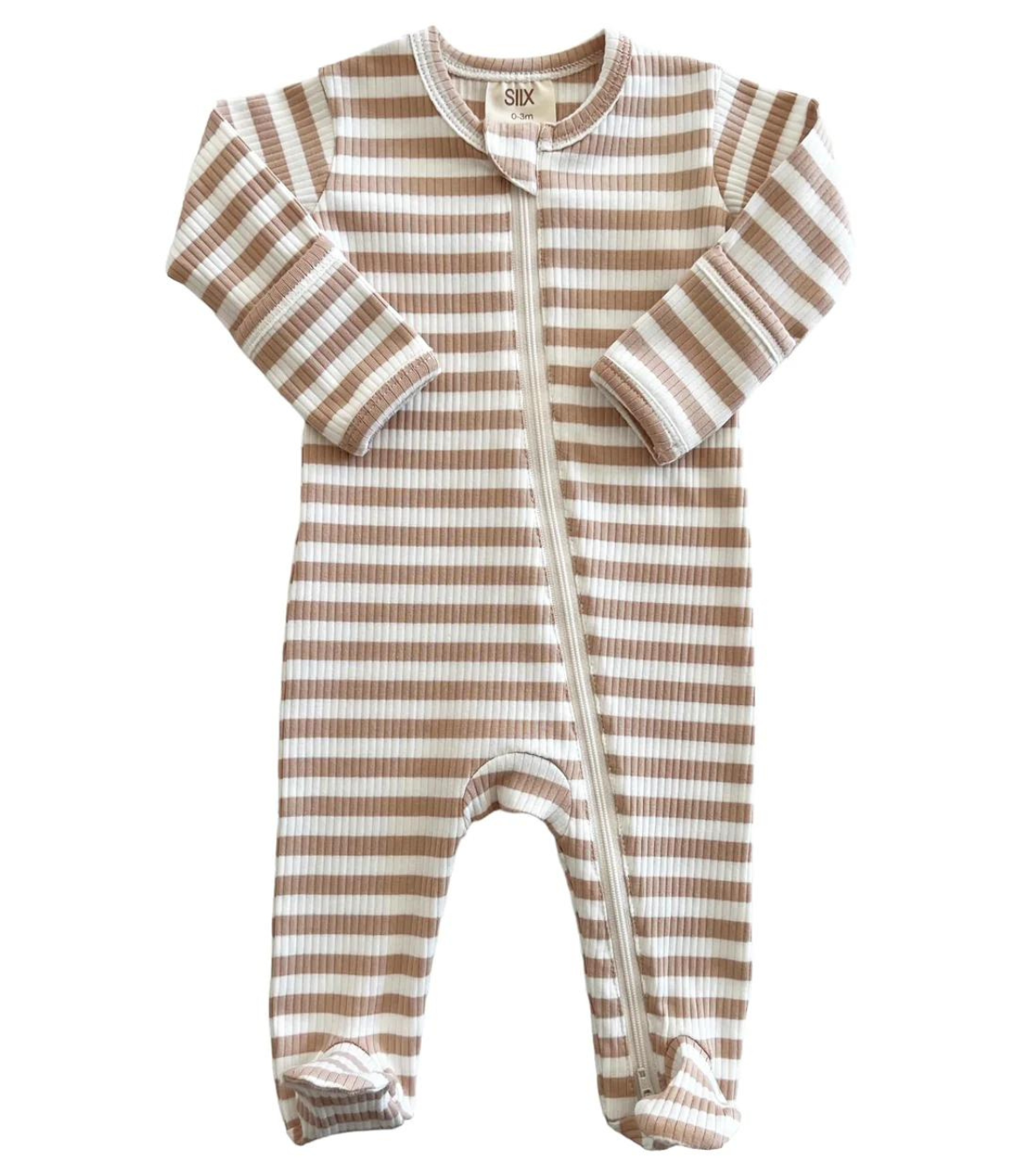 Tan Stripe / Organic Ribbed Zip Footie