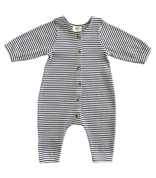 Black Stripe / Organic Ribbed Long Sleeve Bay Jumpsuit