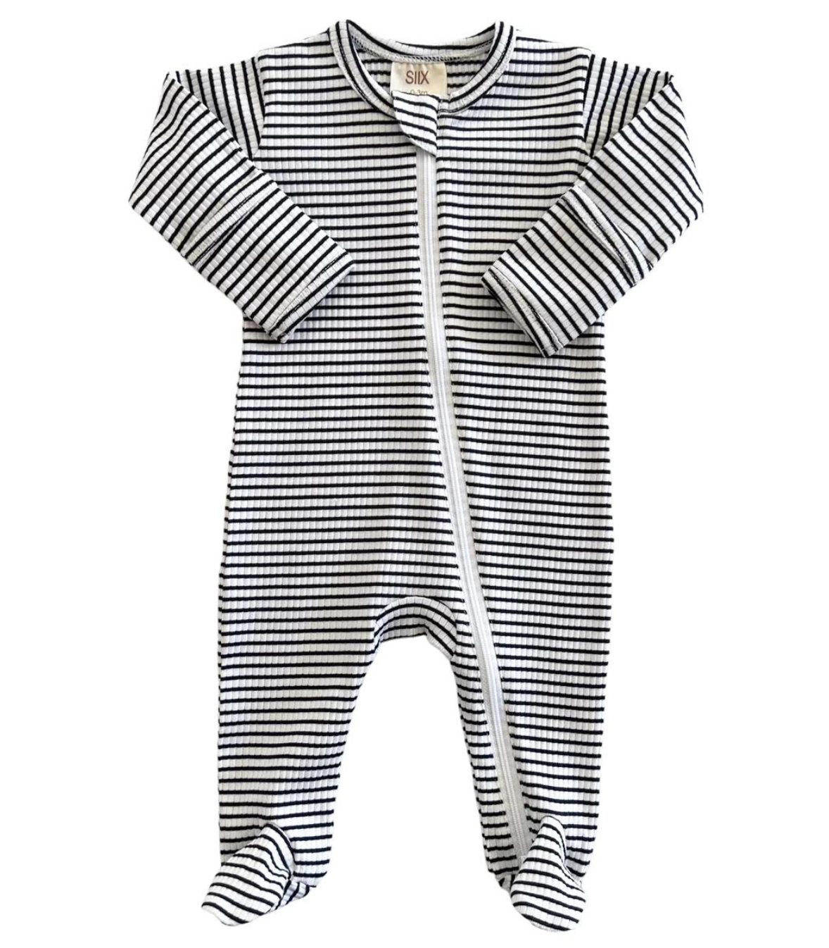 Black Stripe / Organic Ribbed Zip Footie