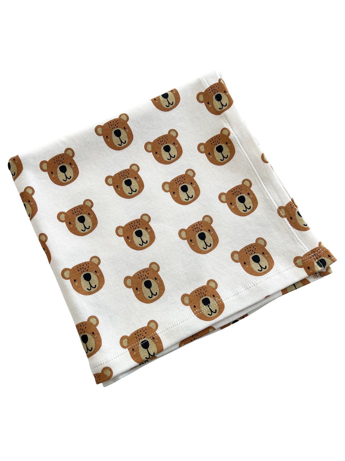 Cotton blanket featuring playful bear face patterns on a white background. Ideal for kids' nurseries or playrooms.