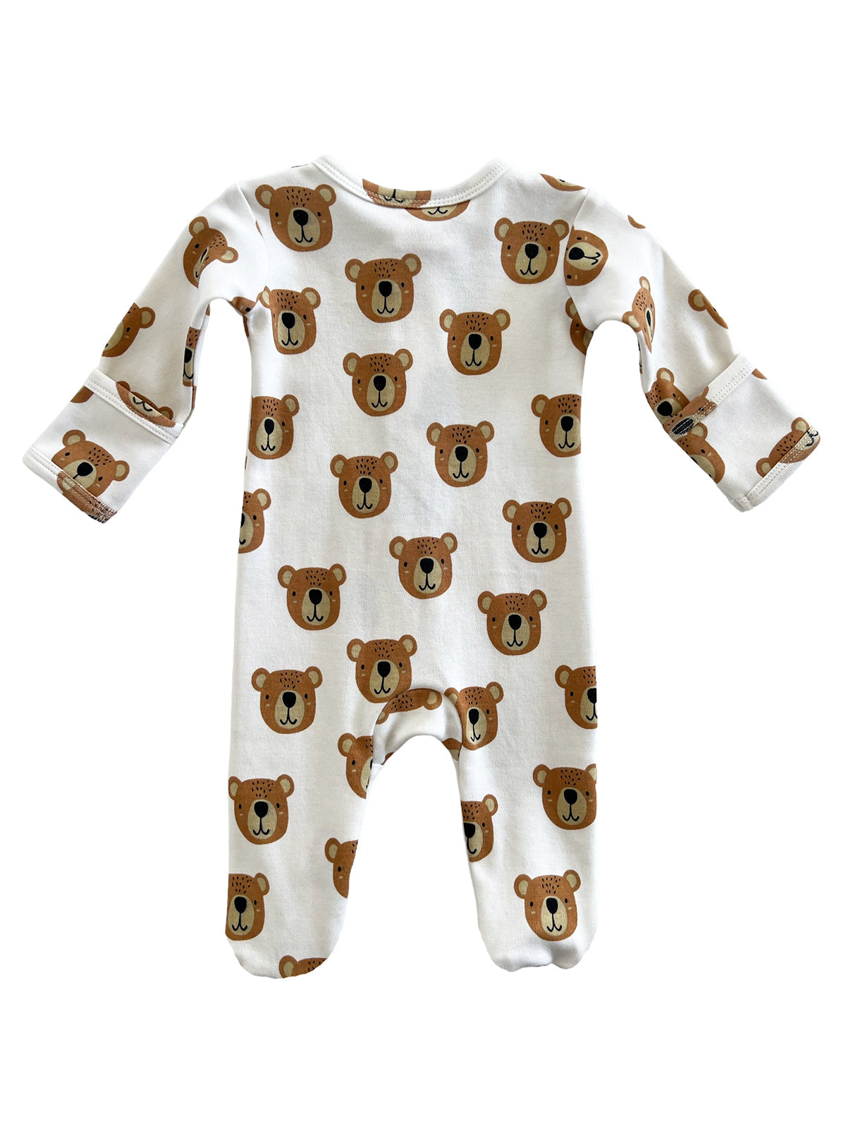 White onesie featuring a playful bear face print, ideal for infants and toddlers. 