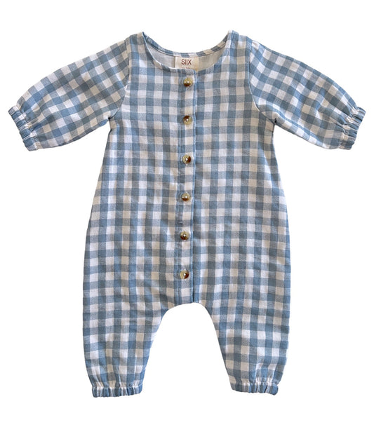 Blue Gingham / Organic Long Sleeve Bay Jumpsuit