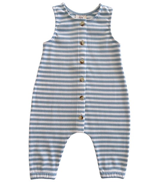 Dusty Blue Stripe / Organic Ribbed Bay Jumpsuit