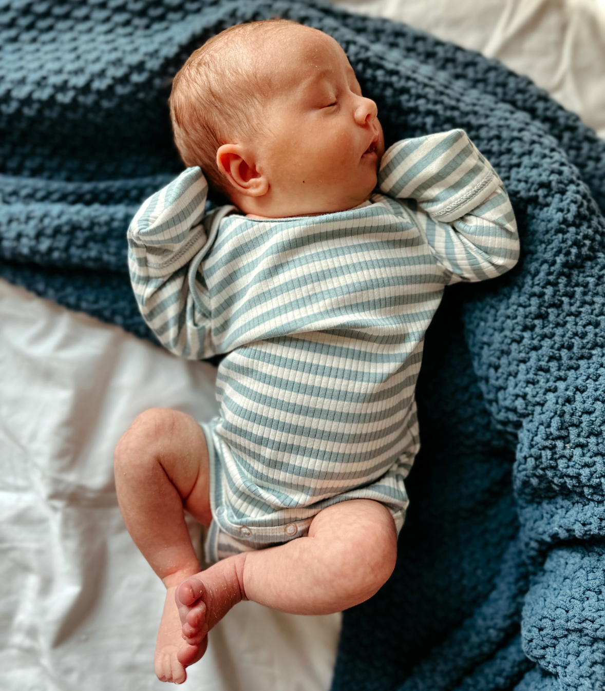 Dusty Blue Stripe / Organic Ribbed Long Sleeve Bodysuit