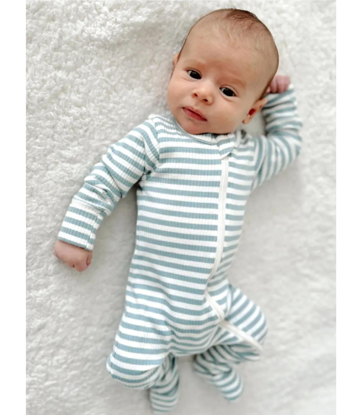 Dusty Blue Stripe / Organic Ribbed 2-Way Zip Romper